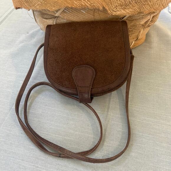 Brown Boho Western Cross Shoulder Saddle Purse Suede Leather - Picture 1 of 10